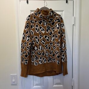 Leopard Print Turtleneck Sweater - Brown and Black